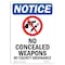 Signmission OSHA Notice Sign, 7" H, 5" W, No Concealed Weapons Sign With Symbol, Portrait, NS-D-57-V-14459 OS-NS-D-57-V-14459 - alternate 1